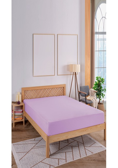 Penye Lastikli Çarşaf, 160 200 Çift Kişilik %100 Pamuk Örme Kumaş, 145 Gr/m² Lila
