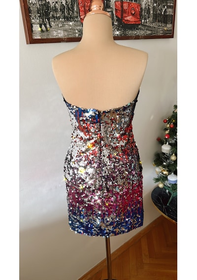 Chica Rosa Fashion Pullu Çok Renkli Straplez Mini Elbise