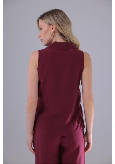 Genel Markalar Yandan Bağlamalı Kruvaze Modal Tencel Kumaş Bluz Gömlek Bordo Bordo
