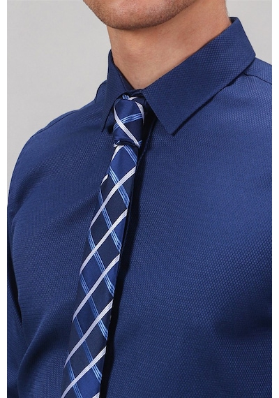 Tudors 12773 Modern Slim Fit Dar Kesim Armürlü Erkek Gömlek Lacivert