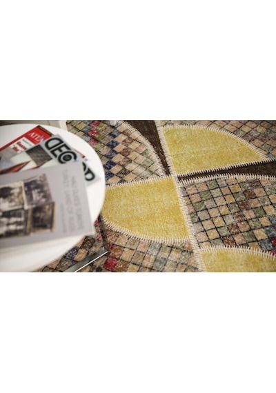 Patchwork El Dokuma Antik Anadolu Halısı Ruffle Çok Renkli