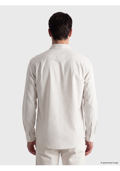 Lcwaıkıkı Classic Bej Regular Fit Çizgili Oxford Erkek Gömlek