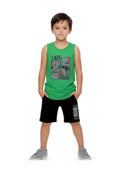 Fyk Kids Erkek Çocuk Baskılı Sıfır Kol Trex Roar Alt-üst Takım Yeşil