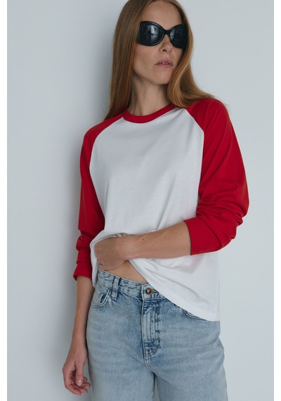 Suud Collection Kırmızı Reglan Çift Renk Tişört