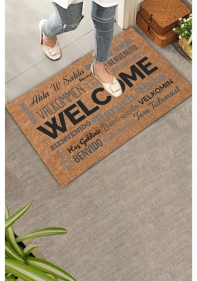 Valerine Life Dünya Dillerinde Kahverengi Welcome Hoş Geldiniz Kapı Önü Paspası 45x70cm Kahverengi