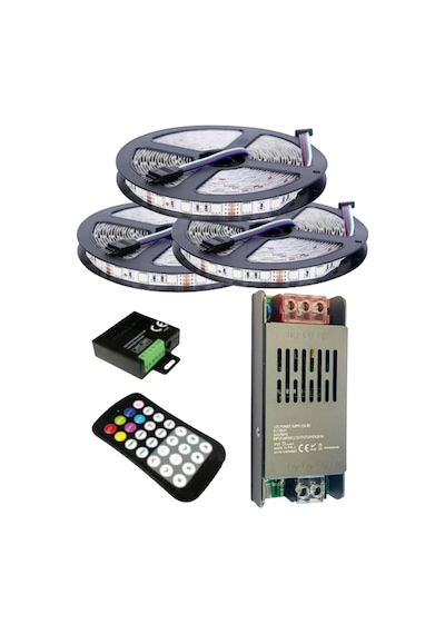 15 Metre 12v 60 Ledli Rgb Dış Mekan Silikonlu Şerit Led 16,5a Slim Trafo 24 A Rf Led Kontrol Üniteli