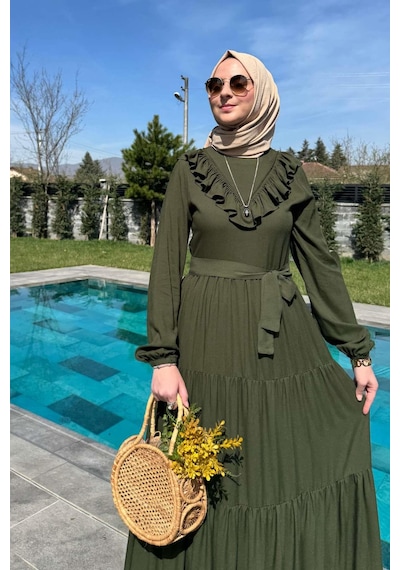 Rabia Şamlı Jale Elbise Haki Normal