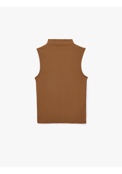 Koton Pamuklu Dik Yaka Slim Fit Kolsuz Body Kahverengi 7wak10056ek Kahve