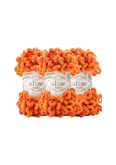 Puffy 3 Lü Paket El Örgü İpi - Şişsiz 100g X 3 Adet Renk No: 06 - Portakal