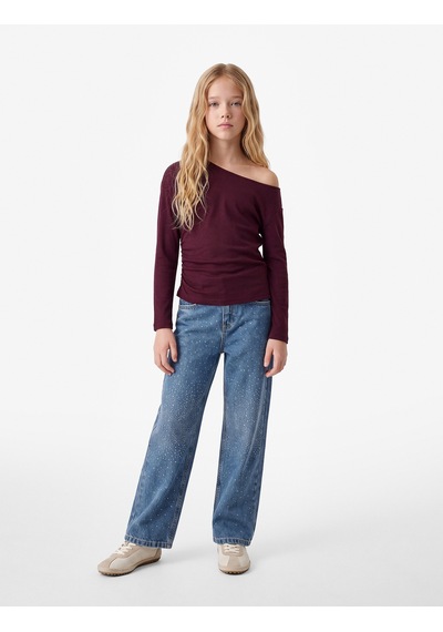 Koton Büzgülü Slim Fit Asimetrik Yaka Uzun Kollu Tişört Mürdüm 7wkg10690ak Mor