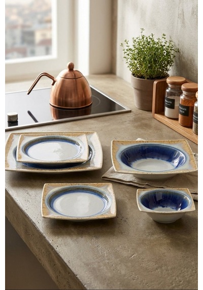 6 Kişilik 24 Parça Ayla Reactive Glaze Porselen Yemek Takımı Modern Ve Şık Sofra Seti Süt Beyazı
