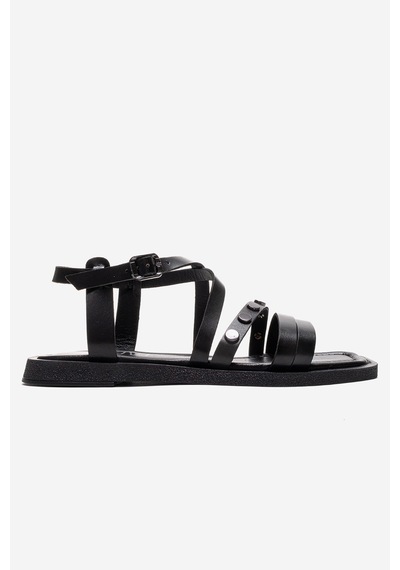 Luvishoes Poole Siyah Hakiki Deri Çok Bantlı Kadın Sandalet