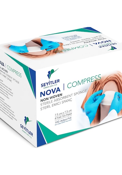 Hemengo Compress 7,5cmx 7,5cm 4 Katlı Steril Emici Spanç - 100'lü Kutu Hmngobzs