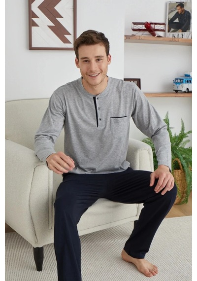 Moda Dua Kocabey 9111 Battal Erkek Midi Yaka Pijama Takımı gri