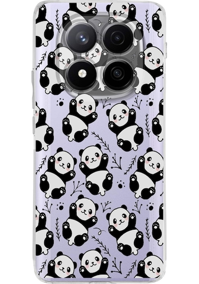 Xiaomi Redmi Note 14 Pro Plus İle Uyumlu Panda Baskılı Tasarım Kamera Korumalı Şeffaf Kılıf Şeffaf