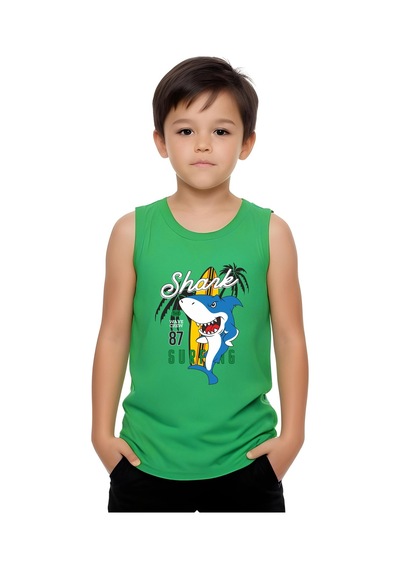 Fyk Kids Erkek Çocuk Baskılı Sıfır Kol Shark Surfıng Alt-üst Takım Yeşil
