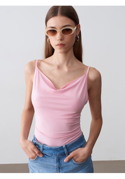 Dilvin 21235 Degaje Yaka Askılı Top-toz Pembe