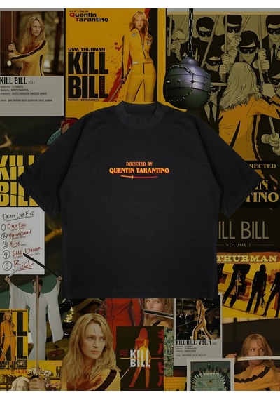 Startmore Directed By Tarantino Baskılı Oversize Unisex Pamuklu Nefes Alan Kalın Kumaşlı Siyah