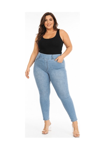 Zanessi Fashıon Büyük Beden Denim Toparlayıcı Lastikli Yüksek Bel Dar Paça Kadın Pantolon Mavi Zanessi Fashıon Büyük Beden Denim Toparlayıcı Lastikli Yüksek Bel Dar Paça Kadın Pantolon Mavi