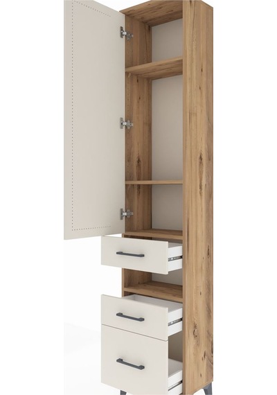 Arges Dolap 4 Raflı 3 Çekmeceli Tek Kapaklı 44x30x221 Çam-aytaşı Çam