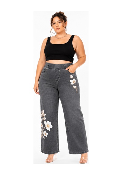 Zanessi Fashıon Büyük Beden Denim Taşlı Yüksek Bel Çiçek Baskılı Bol Paça Kadın Pantolon Siyah Zanessi Fashıon Büyük Beden Denim Taşlı Yüksek Bel Çiçek Baskılı Bol Paça Kadın Pantolon Siyah