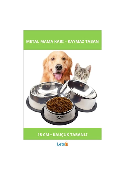 Paslanmaz Çelik Kauçuk Tabanlı Mama Kabı 18 Cm