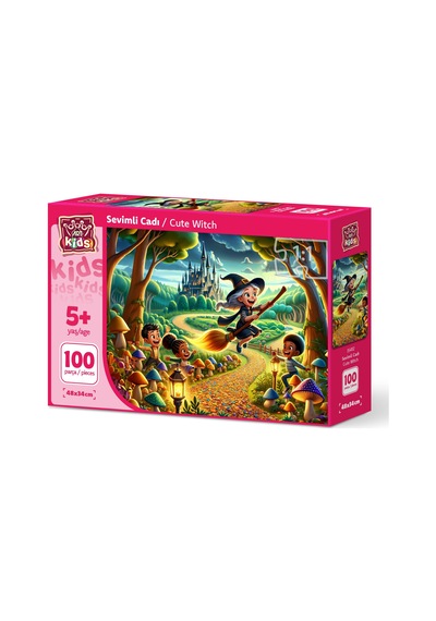 Art Çocuk Sevimli Cadı 100 Parça Puzzle