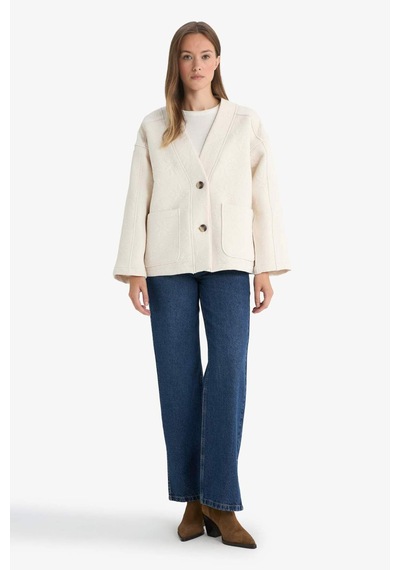 Defacto Regular Fit V Yaka Blazer Ceket G2521ax25auer37 Ekru-er37