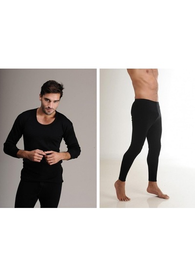 Hasyün Erkek %61 Siyah Yün Uzun Kollu Fanila Atlet Ve Uzun Don İçlik Takım 4001/4002- 1 Set Siyah