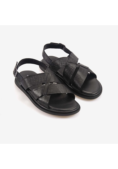 Kemal Tanca Erkek Kauçuk Tabanlı Şık Tasarım Comfort Günlük Çapraz Bantlı Sandalet 560 siyah
