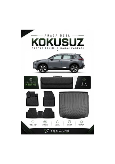Nissan X-trail E-power 2026 Model Aracınıza Özel 4d Karbonlu Kauçuk Paspas Takımı Ve Bagaj Havuzu
