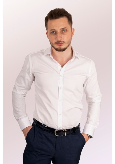 Beyaz Saten Slimfit Hediye Kutulu Erkek Gömlek Beyaz