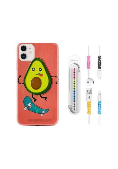 Apple Uyumlu iPhone 12 Mini Kılıf Kablo Koruyuculu Avokado Skate 1741