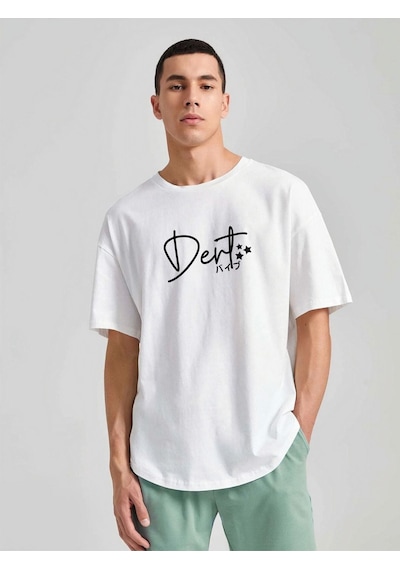 Unisex Oversize Dert Baskılı T-shirt Beyaz-64606 Unisex Oversize Dert Baskılı T-shirt Beyaz-64606