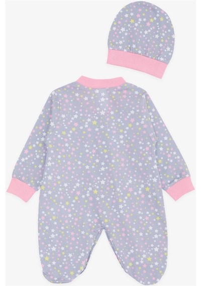 Breeze Kız Bebek Patikli Tulum Renkli Yıldız Desenli 0-3 Ay-6 Ay, Gri-Gri