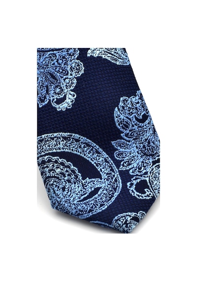 Gaffy Mavi Şal Desenli Lacivert Dokuma Kumaş Mendilli Slim Fit Kravat // SDK-240113 Lacivert