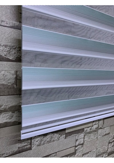 Yeşil Gri Mini Plise Zebra Perde Tüm Ölçülerde