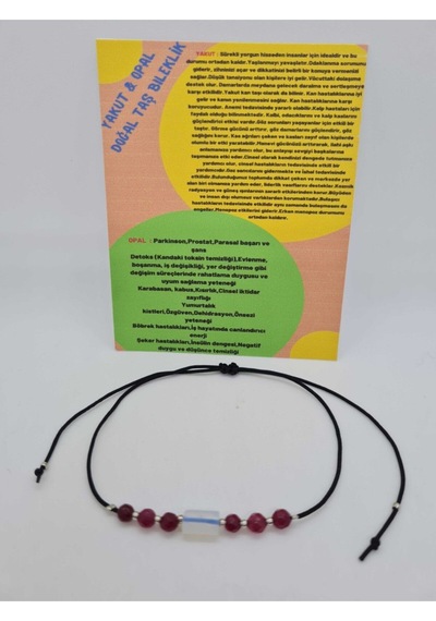 Gümüştel El Sanatları Sertifikalı Yakut & Opal Doğal Taş Bileklik Çok Renkli