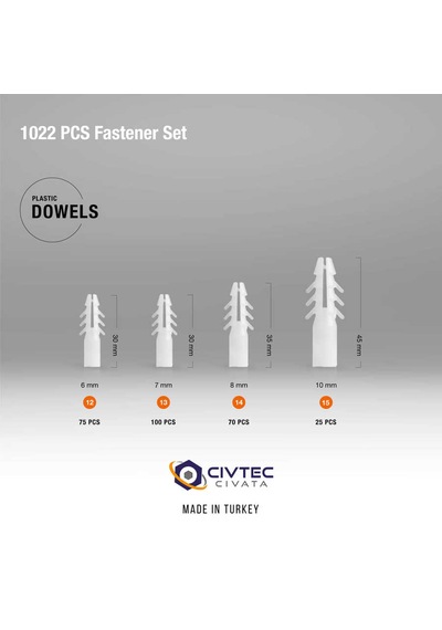 Civtec 1022 Parça 17 Çeşit Vida Ve Dübel Seti -Takım