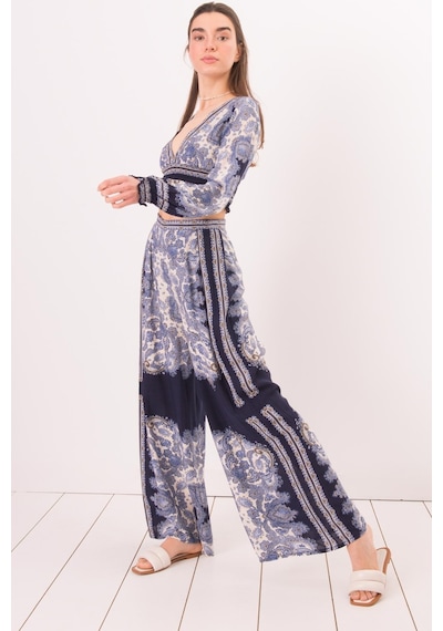 Fashion Cocktail Viskon Yazlık Lastikli Otantik Desenli Bohem Sahil Pantolon Krop Takım Lacivert Fashion Cocktail Viskon Yazlık Lastikli Otantik Desenli Bohem Sahil Pantolon Krop Takım Lacivert