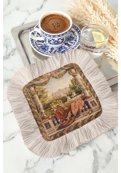 Avangart Kraliyet Bahçesi Saçaklı Sunum Peçetesi-klasik Vintage Saray Desenli Bardak Altlığı Mendil Çok Renkli