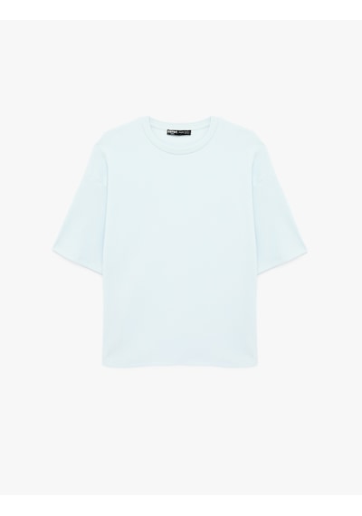 Koton Kısa Kollu Bisiklet Yaka Pamuklu Basic Oversize Tişört Mavi 6sam10279mk Mavi