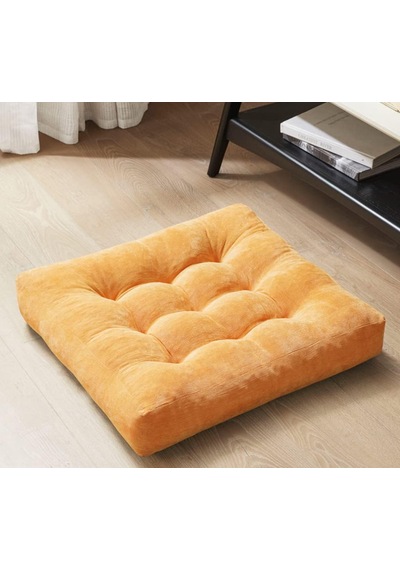 Rual Kadife Döşemelik Kumaştan Yer Pufu Sandalye Minderi Yer Minderi 60x60 Cm Hardal