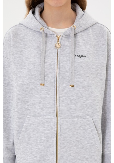 U.S. Polo Assn. Kadın Açık Gri Şardonlu Kapüşonlu Sweatshırt 50314130-VR001