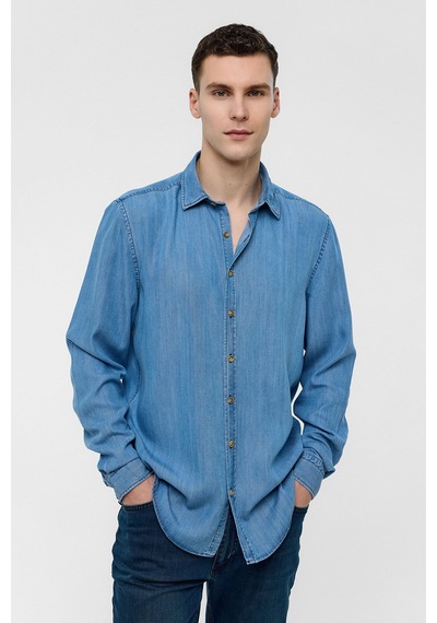 Backandbond Mavi Regular Fit Uzun Kollu Denim Gömlek