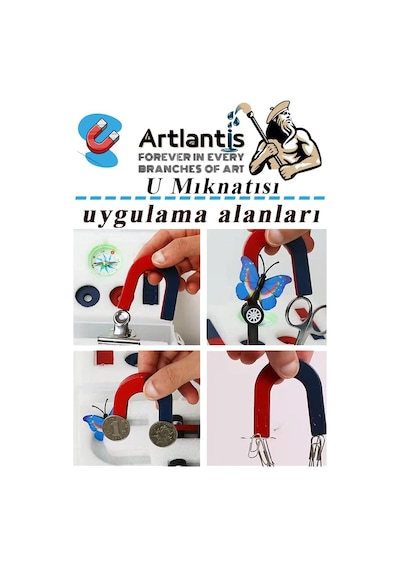 U Mıknatısı Deney Malzemesi 10 Adet Okul Projeleri İçin U Şekilli At Nalı Mıknatıs Kırmızı Mavi Boyalı