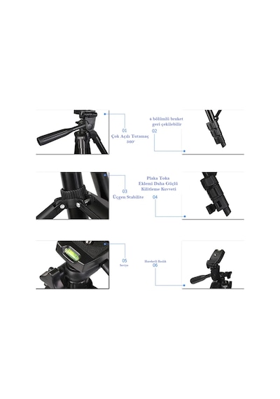Thentech 360 Derece Dönen 3 Ayaklı Kaymaz Ayaklı Kamera Telefon Uyumlu Tripod