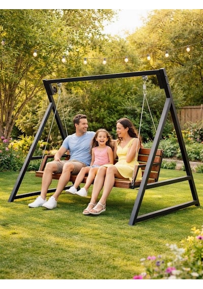 Bahçe Salıncağı 3 Kişilik Metal Gövdeli Ahşap 3 Kişilik Bahçe Balkon Teras Salıncağı 150x200 Cm Siyah Bahçe Salıncağı 3 Kişilik Metal Gövdeli Ahşap 3 Kişilik Bahçe Balkon Teras Salıncağı 150x200 Cm Siyah