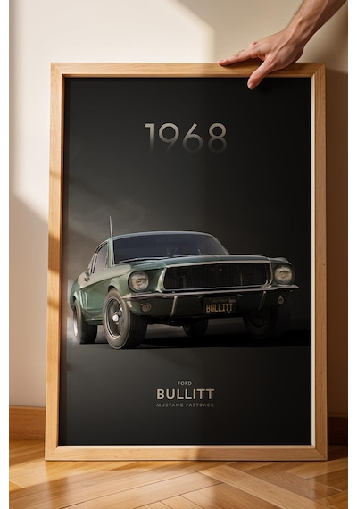 1968 Ford Bullitt Mustang Fastback Çerçeveli Tablo - Special Edition Car Poster
