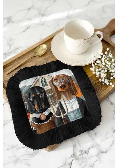 Amerikan Gotik Köpekler Saçaklı Sunum Peçetesi - Mizahi Vintage Rustik Siyah Bardak Altlığı Mendil Tozlu Okyanus Pas Amerikan Gotik Köpekler Saçaklı Sunum Peçetesi - Mizahi Vintage Rustik Siyah Bardak Altlığı Mendil Tozlu Okyanus Pas